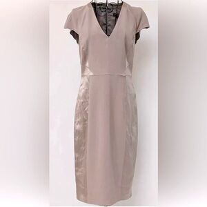 NWOT Phase Eight Two-Tone Satin/Crepe Taupe Structured/Pieced Sheath Dress